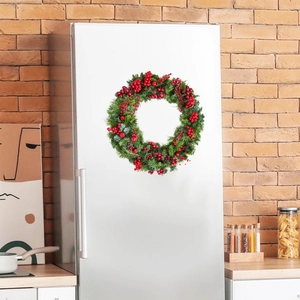 Sticker Mural Couronne de Noël PVC Aiguille de Pin Verte Baie Rouge Décalcomanie Amovible pour Salon Maison Décoration