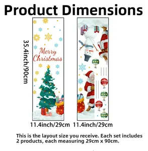 Detailed size chart showing two 90x29cm Christmas wall decals with Santa and tree motifs