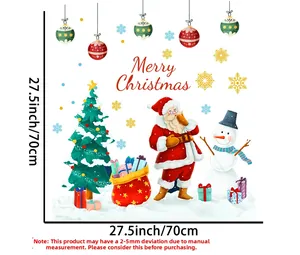 Detailed size guide for Christmas wall stickers with Santa and snowman measuring 70x70 cm