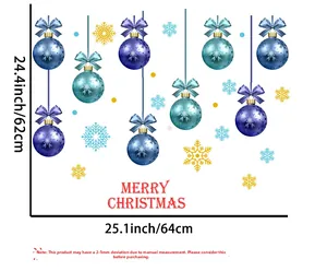 Detailed dimensions of blue Christmas ball and snowflake wall stickers, 62cm x 64cm layout