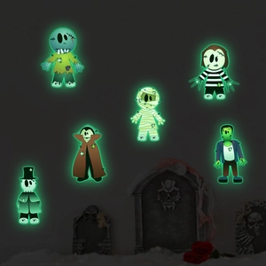 Luminous Halloween wall stickers featuring glowing zombie and vampire cartoon characters