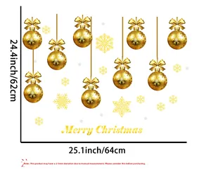 Goldene Frohe Weihnachten Wandaufkleber mit Schneeflocken und hängenden Schleifen-Ornamenten