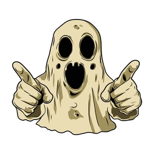 Sticker de fantôme de dessin animé pour Halloween avec des contours noirs audacieux