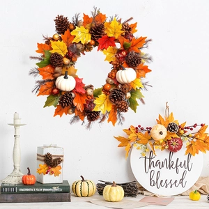 Thanksgiving Autumn Wreath Wall Sticker Maple Leaf Pumpkin Pine Cone PVC Removable Decal For Living Room Bedroom Home Decor