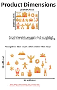 Detailed size chart showing Christmas wall sticker layout and dimensions of festive decals