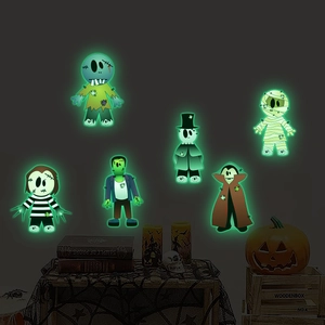 Glow-in-the-dark Halloween wall stickers featuring 6 spooky characters for home decor