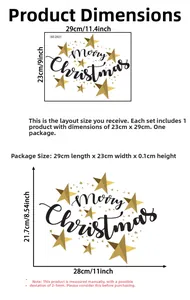 Detailed dimension guide for Merry Christmas wall decals with gold star patterns