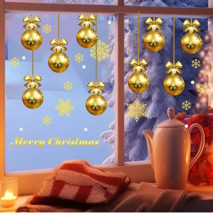 Goldene Frohe Weihnachten Schneeflocke Fensteraufkleber Set für festliche Wanddekoration