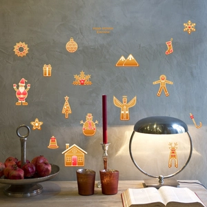 Gingerbread Christmas wall stickers set with Santa and snowman for festive room decor