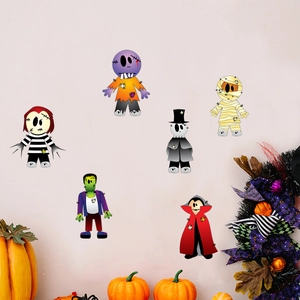 Luminous Halloween wall stickers featuring cartoon ghost and monster characters for home decor