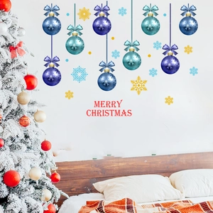Christmas wall decal with colorful hanging ornaments and Merry Christmas text decor
