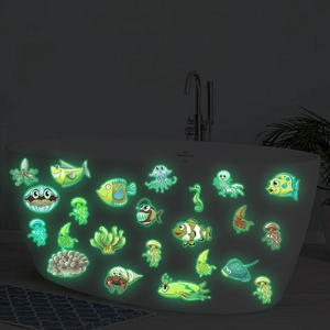Cartoon Ocean Life Luminous Wall Stickers Glow In The Dark PVC Waterproof Sea Animal Decals For Kids Nursery Home Decor