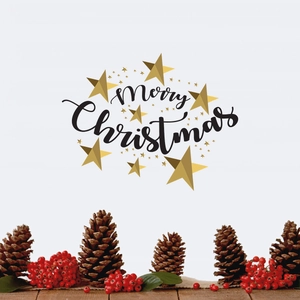 Merry Christmas Wall Sticker PVC Waterproof Gold Star Lettering Decal For Home Living Room Bedroom Window Festive Decor