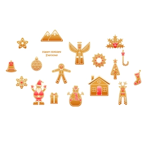 16-piece gingerbread Christmas wall sticker set with Santa and reindeer for room decor