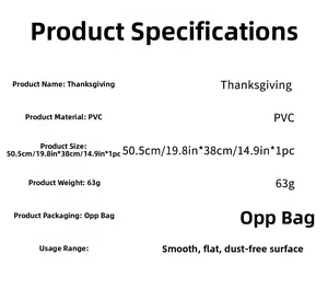 Detailed specifications for Thanksgiving turkey wall sticker in PVC, 50.5x38cm size