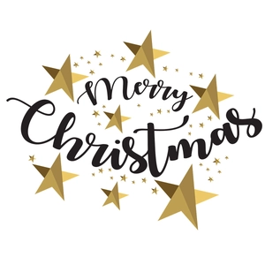 Elegant Merry Christmas wall decals featuring black cursive font and golden geometric stars