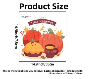 Detail of Thanksgiving wall decals showing pumpkins and coffee cups in 38x38cm layout