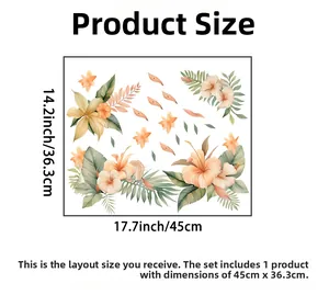 Detailed product dimensions for hibiscus flower and green leaves wall sticker layout