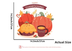 Detailed dimension guide for Happy Thanksgiving pumpkin and latte wall sticker, 14.5 inch