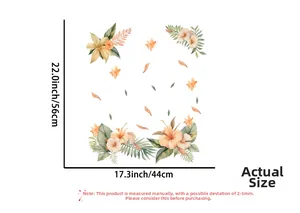 Detailed dimensions of watercolor floral wall stickers featuring lilies and tropical leaves