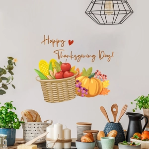 Happy Thanksgiving wall stickers with pumpkin and harvest basket home decor decals