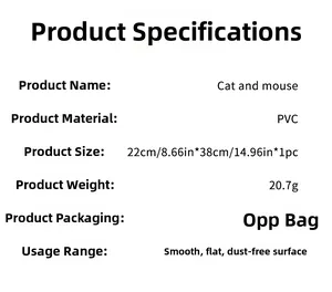 Detailed product specifications for PVC cat and mouse wall sticker dimensions and usage