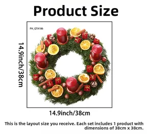 Detailed view of 38cm Christmas wreath sticker with dried oranges and red candles