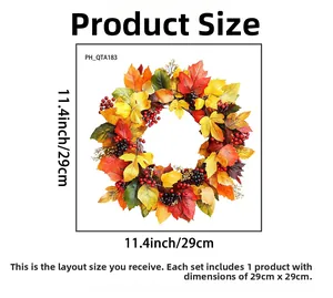 Detailed size specifications for autumn maple leaf wreath wall stickers measuring 11.4 inches