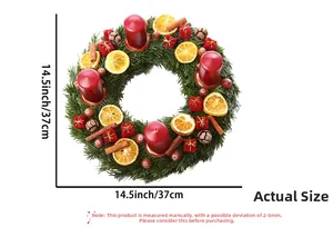 Christmas wreath detail with 14.5 inch diameter size marking and orange slices