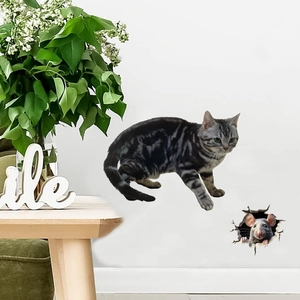 3D realistic cat and mouse wall sticker for a cozy home living room wall decor
