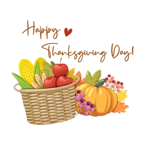 Harvest pumpkin and corn basket wall sticker with Happy Thanksgiving Day lettering
