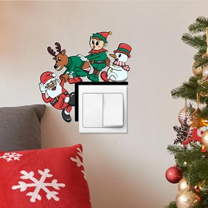 Christmas switch stickers featuring Santa, Snowman, and Reindeer in retro cartoon style