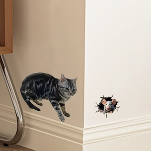 3D realistic cat and mouse wall sticker set for home room cozy atmosphere decor