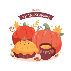 Happy Thanksgiving wall decals featuring pumpkins, pie, and coffee for home decoration
