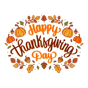 Happy Thanksgiving Day wall decals featuring autumn pumpkins, acorns, and colorful maple leaves