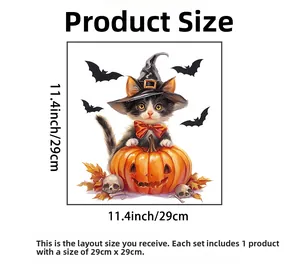 Detail of Halloween magic cat and pumpkin wall decals set measuring 29cm x 29cm size
