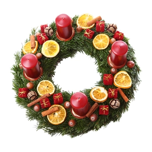 Classic Christmas Advent Wreath with red candles, orange slices and pine needles
