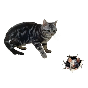 3D cat and mouse wall sticker for home decor with realistic furry animal design