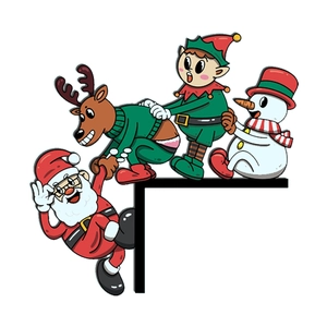 Christmas Santa Claus and reindeer corner wall stickers for door frame decoration