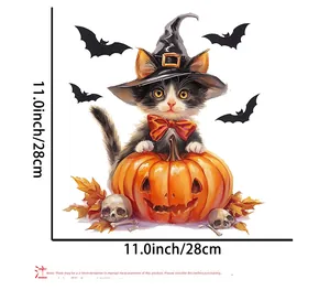 Detail of Halloween magic cat and pumpkin sticker with 11 inch size dimensions