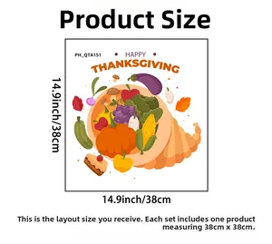 Detail view of Happy Thanksgiving wall sticker with cornucopia and harvest icons 38cm