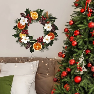 Detailed Christmas wreath wall sticker with pine cones, berries and orange slices