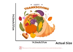 Detailed size view of Thanksgiving cornucopia wall sticker measuring 14.5 inches wide