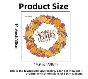Macro detail of Thanksgiving Give Thanks wreath sticker with pumpkin and grapes motif