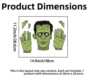 Detailed dimensions of Halloween zombie wall sticker measuring 14.9 by 11.2 inches