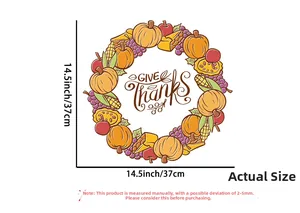 Detail of 14.5 inch Thanksgiving wreath sticker with pumpkin and GIVE thanks text