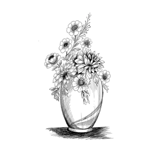 Minimalist black and white hand-drawn floral vase wall sticker for room decoration