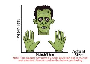 Detailed dimensions for Halloween Frankenstein wall sticker with monster head and hands