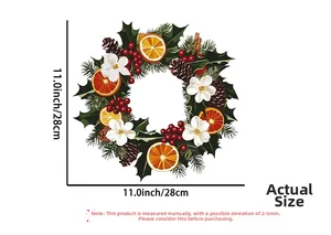 Detail of Christmas wreath sticker with pine cones and orange slices, 11 inch diameter