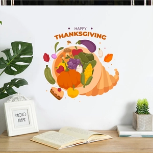 Thanksgiving Cornucopia Wall Sticker PVC Fruit Vegetable Harvest Happy Thanksgiving Home Decor Mural Decal